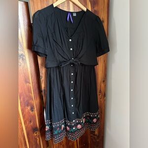 Seraphine Black Tie Front Embroidered Maternity to Nursing Dress